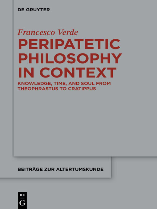 Title details for Peripatetic Philosophy in Context by Francesco Verde - Wait list